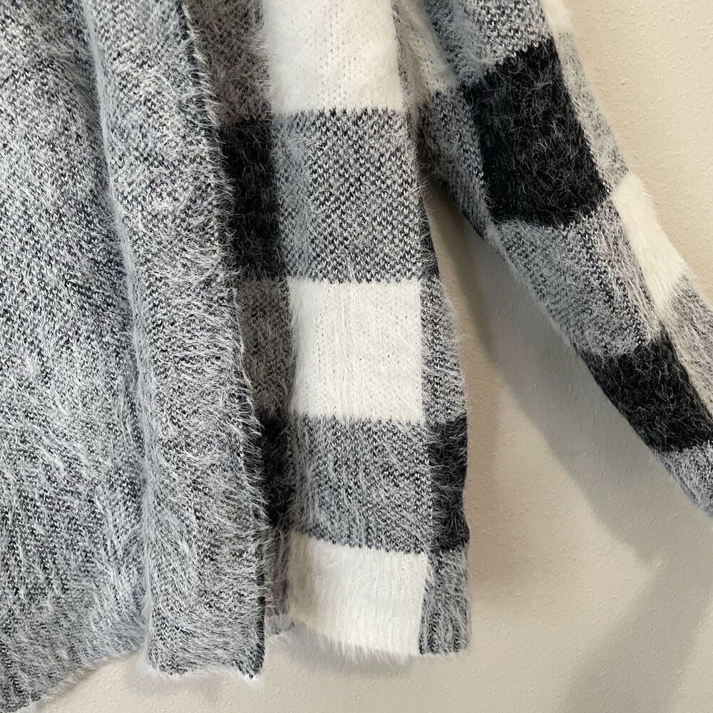 NEW Kut From The Kloth Open Front Cardigan Womens XS Buffalo Plaid Black White - Picture 11 of 12
